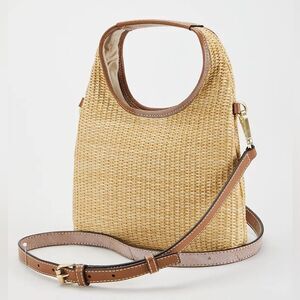 J. JILL- Straw and Leather Convertible Small Crossbody Purse